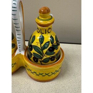 Italian Ceramic Olive Oil and Vinegar Cruet Set Yellow Hand Painted